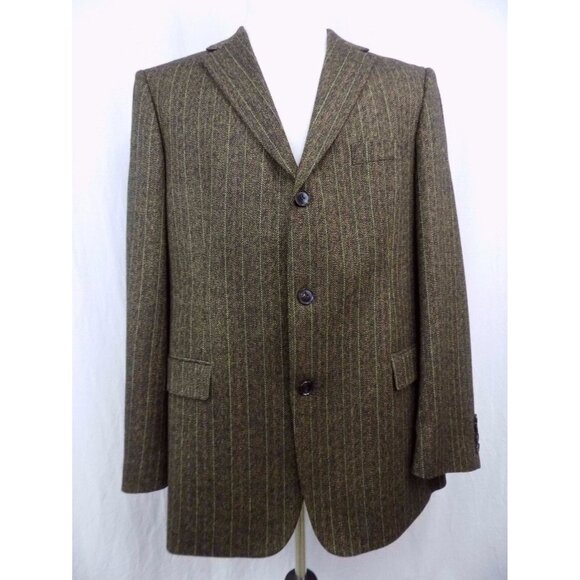 Hugo Boss Men Sport Coat Blazer 44R  Brown Wool Herringbone Stretch Made In USA - Picture 1 of 12